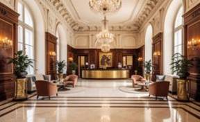Bienvenida cálida en el elegante lobby del hotel vienés.