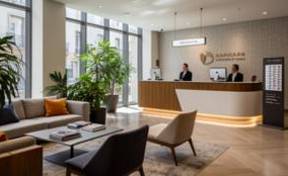 Moderno hotel en Madrid con ambiente luminoso y acogedor