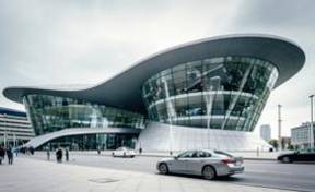 Moderno y emblemático edificio BMW Welt en la ciudad de Múnich.