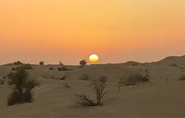Puesta del sol mágica en el desierto.